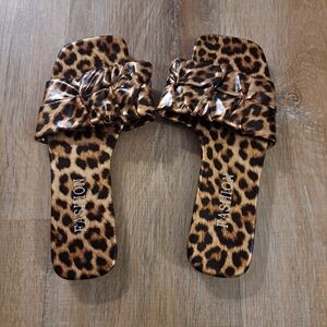 Fashion Leopard Print Slide Flat Sandals Brown Tan Women's Size 39 NWOT